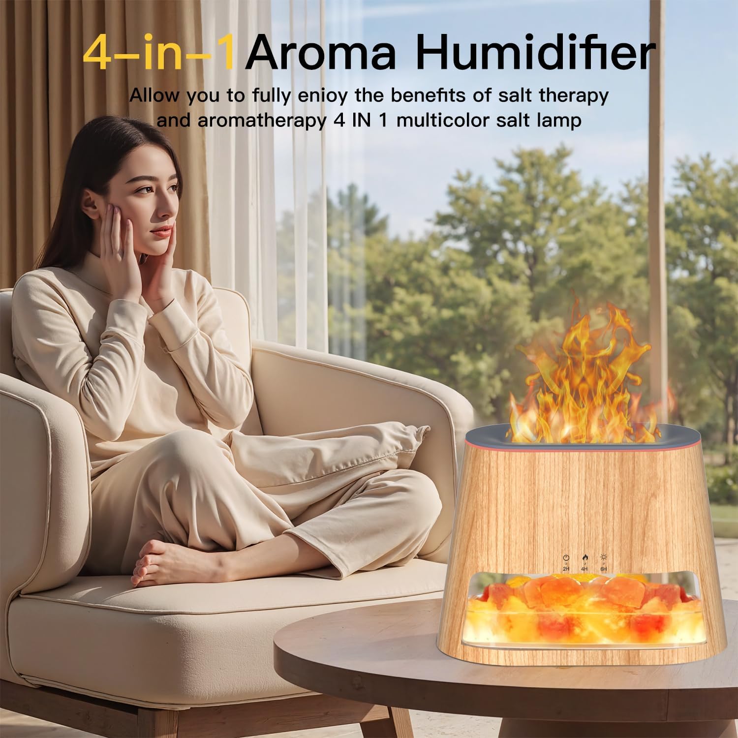 Luxury Himalayan Salt Lamp Humidifier & Aromatherapy Diffuser - 8 Color Mood Lighting w/Remote for Spa, Bedroom, Home Relaxation260ml (Wood)