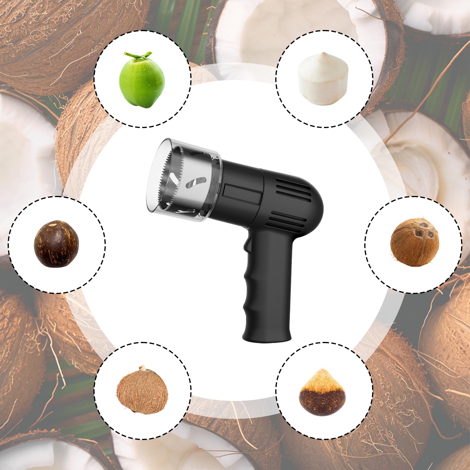 Apriscatole Elettrico per Cocco, Apriscatole Portatile per Cocco con Raschietto per Cocco, Strumento per Aprire il Cocco, Grattugia per Cocco in Acciaio Inossidabile, Adatto per Cocco (Nero)