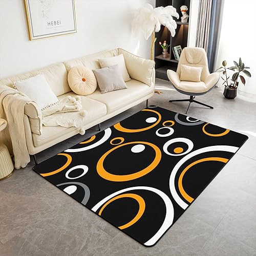Alfombra decorativa de círculo geométrico, naranja, blanco y negro, alfombra de área geométrica de 5 x 7 pulgadas, alfombra de sala de estar para