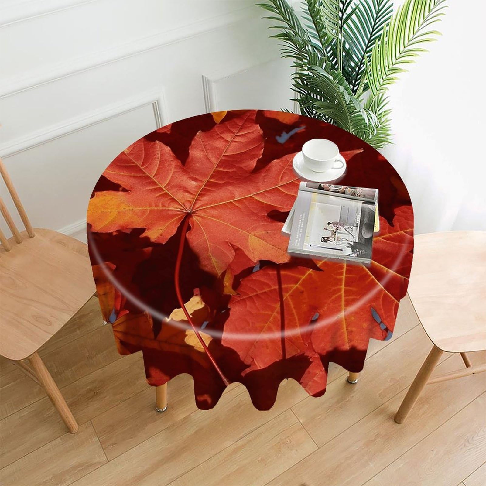 VstaDank Fall Maple Leafs Tablecloth Easy to Clean Polyester Round Table Cover Washable Round Table Cloth Wrinkle-Free Circle Decoration Tablecloth for Kitchen Dining Room 60"