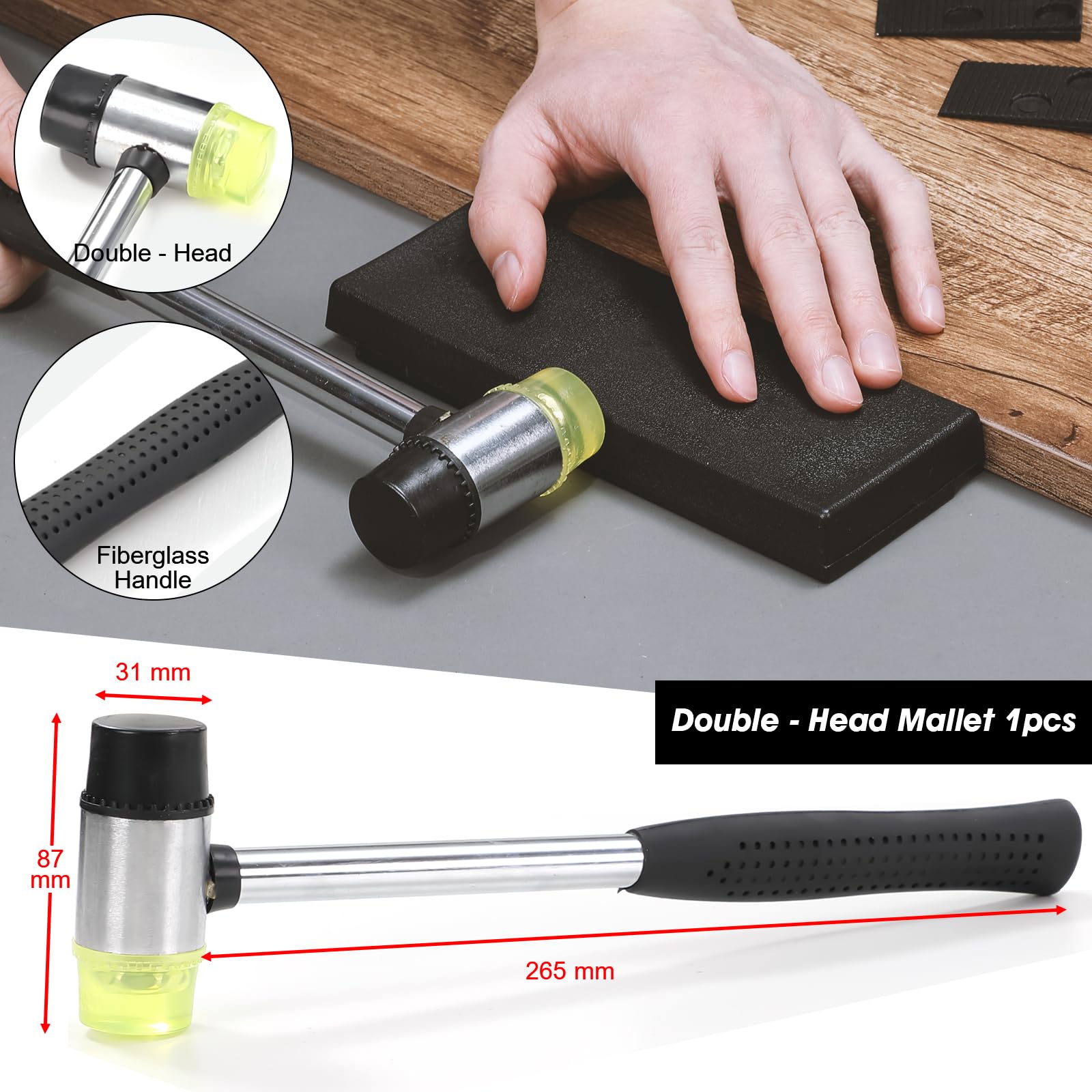 Kit di Installazione per Pavimenti in Laminato, 40 Pezzi Distanziatori, Barra di Trazione, Blocco Solido per Maschiatura, Martello, Accessori per la Posa di Pavimenti in Laminato e Legno