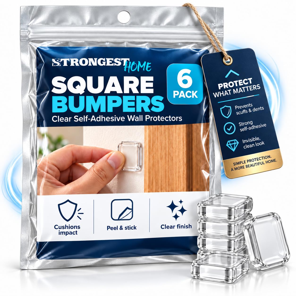 STRONGEST HOME Door Knob Wall Protector, Square Silicone, 6 Pack
