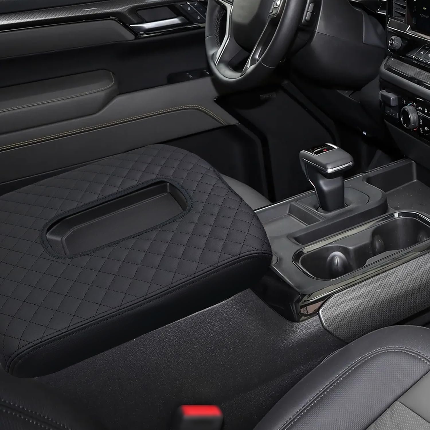 Center Console Cover Compatible with 2019-2026 Chevy Silverado/GMC Sierra and 2021-2026 Tahoe/Suburban/Yukon Accessories, Car Armrest Cover Leather Protective Cover (for Bucket Seat Consoles Only)