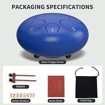 Rain Drum for Outside Garden, 8 Inch/6 Inch Steel Tongue Chakra Drum, Waterproof Rain Chime Meditation Drum, Musical Instruments for Gift (Black/Dark Blue)