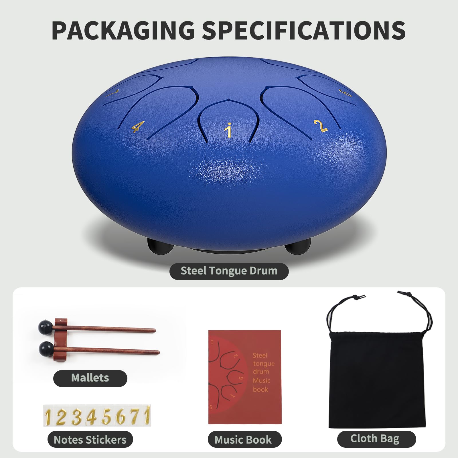 Rain Drum for Outside Garden, 6 Inches 8 Notes Steel Tongue Chakra Drums, Waterproof Meditation Echo Rain Chime, Musical Instruments for Adult Gift with Bag, Music Book (Dark Blue) 2