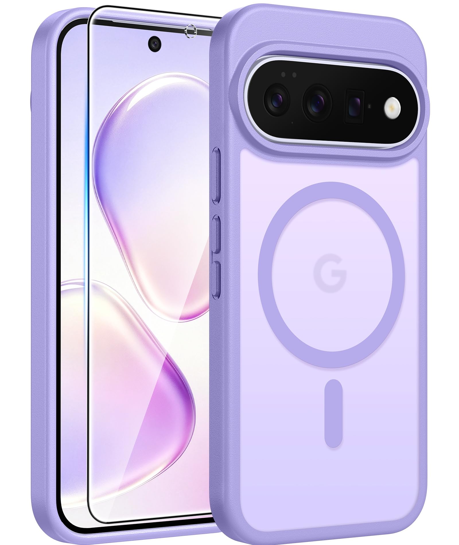 FNTCASE for 11/11 Pro Case: Compatible with MagSafe Light Purple | With Screen Protector, Translucent Magnetic Back, Military Grade Drop Protection, Matte Shockproof Phone Cover, Light Purple