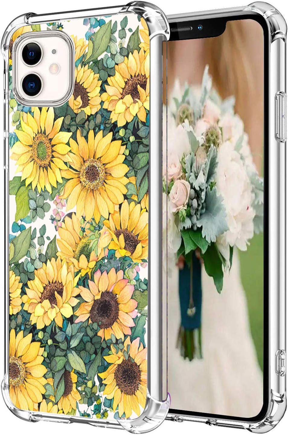 hepix Sunflowers Case Compatible with iPhone 11, Yellow Floral Flowers Pattern Phone Cover for Girls Women, Soft Flexible TPU Frame with Protective Bumpers Anti-Scratch Shock Absorbing Case 6.1 Inch