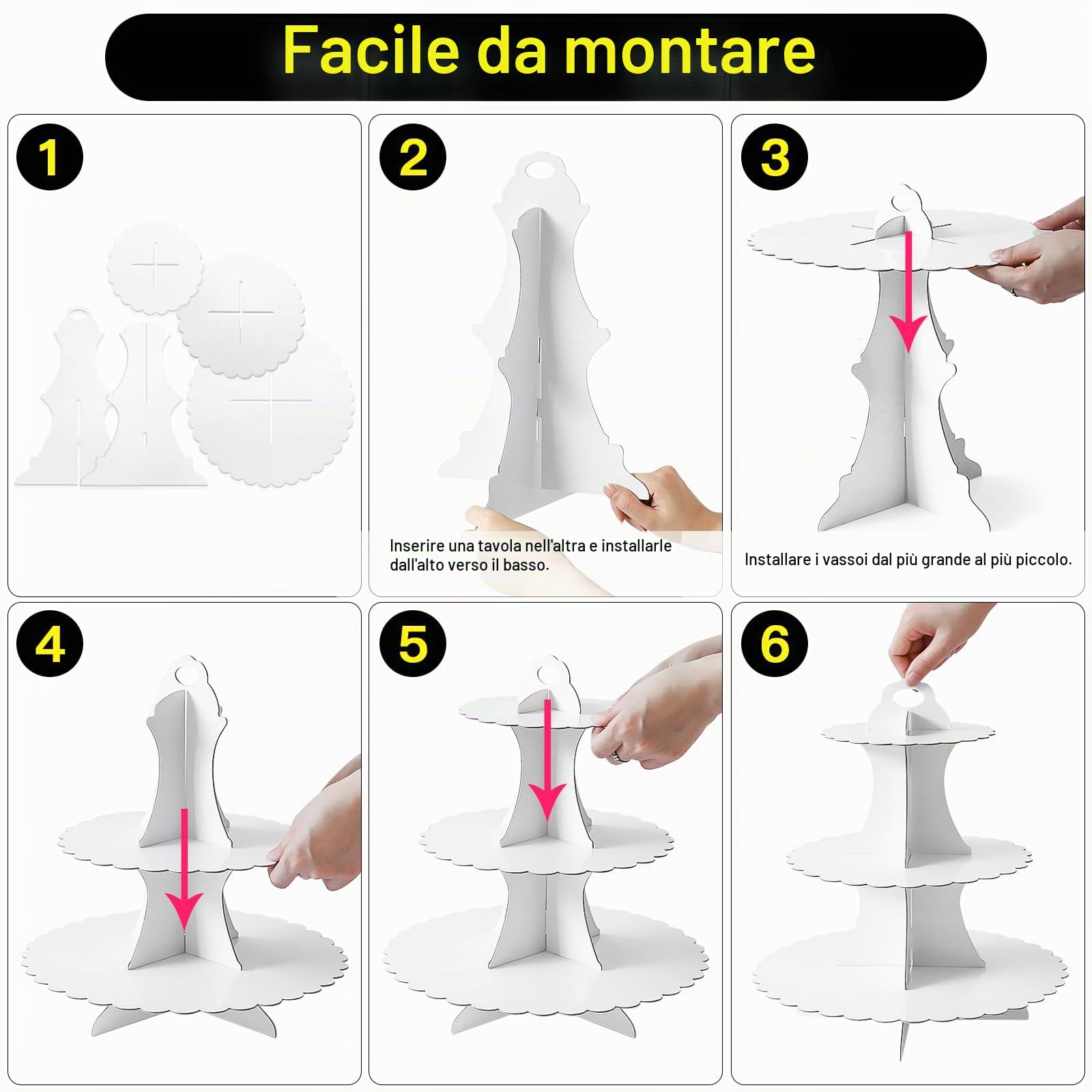 Soleebee Supporto per torta in cartone, supporto per cupcake a 3 livelli, supporto per torre da dessert, supporto per muffin, forniture per feste per compleanno, matrimonio, festa, torte, panini