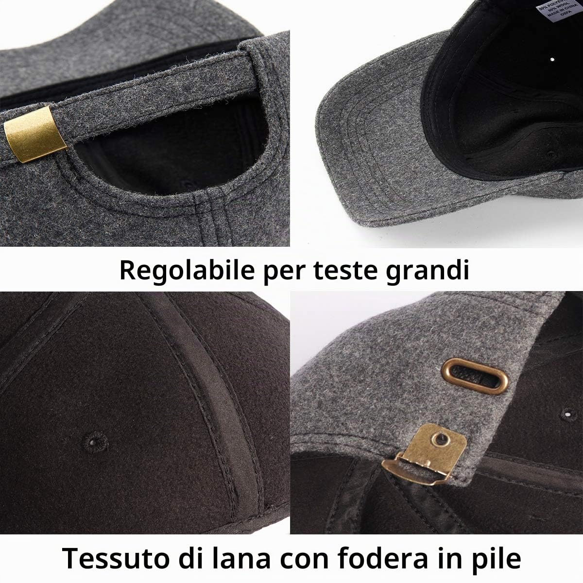 Zylioo Cappello da baseball oversize XXL in lana, berretto invernale dalla struttura morbida, berretto caldo regolabile per papà