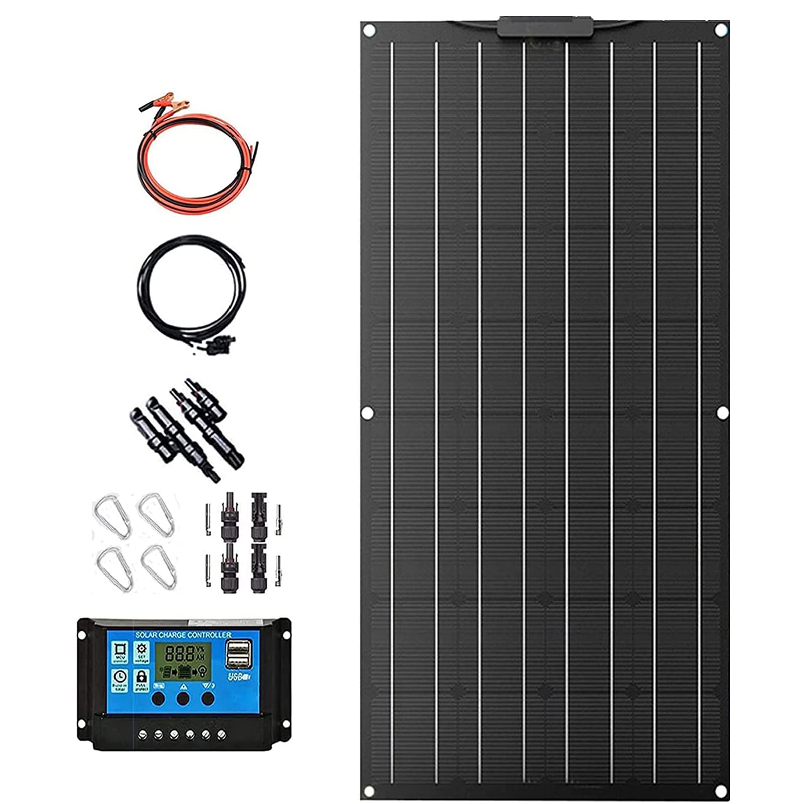 Kits de Paneles solares de 100 W, Paneles solares monocristalinos Impermeables, Panel Solar Flexible de 100 W y 18 V para batería de 12 V, Coche, RV, Barco, Sistema Fuera de la Red
