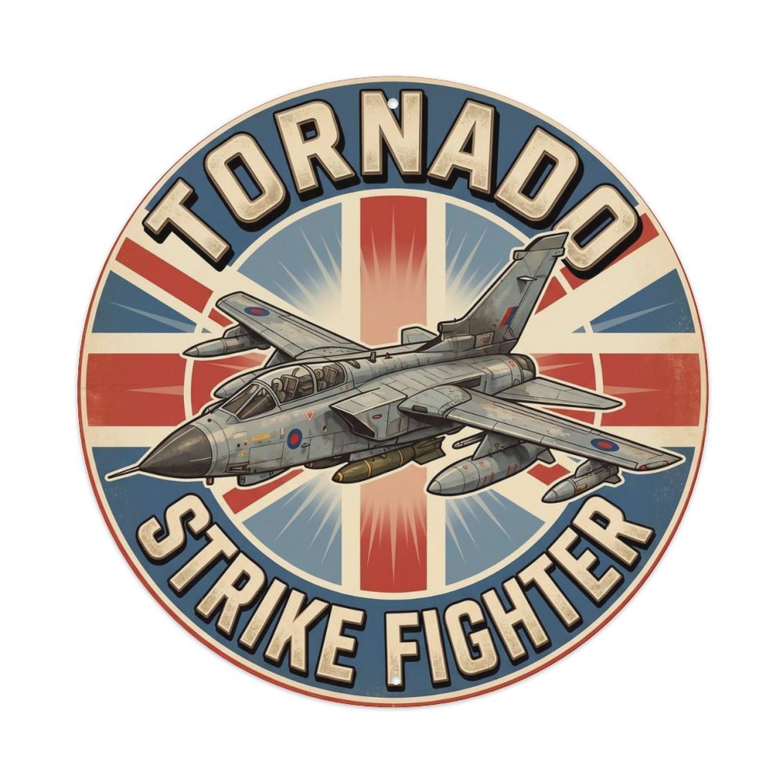 Tornado Multirole Strike Fighter Jet Cold War Military Metal Tin Sign Plaque Wall Decor for Cafe, Man Cave, Club Bar, Office, Home Garden Round Metal Poster 8x8Inch