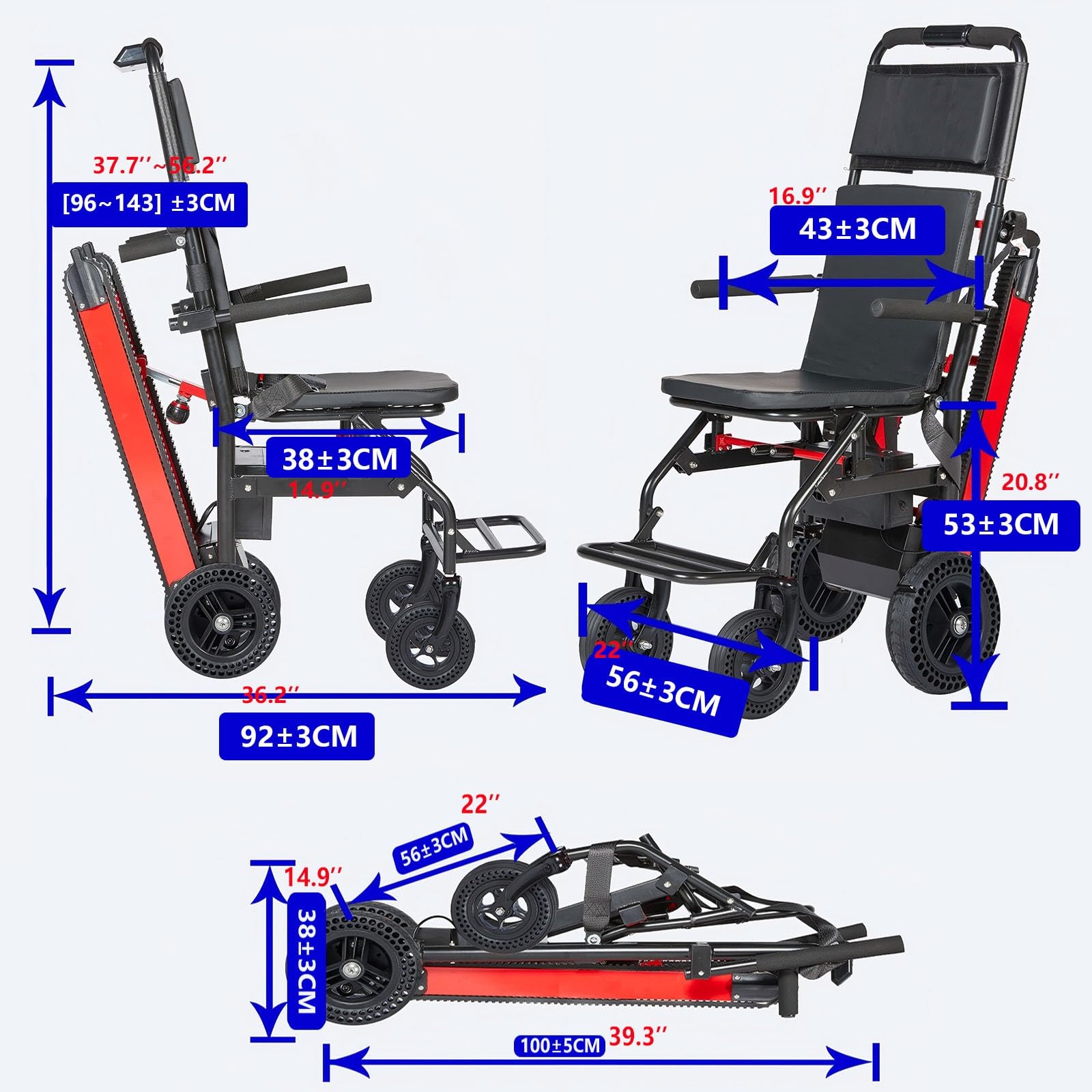 Silla Plegable Portátil Para Escaleras,Silla De Ruedas Oruga Para Subir Escaleras,Elevadores Eléctricos Para Escaleras,Estructura Con Un Peso De Solo 19 Kg,Incluye Batería De 13 Ah black