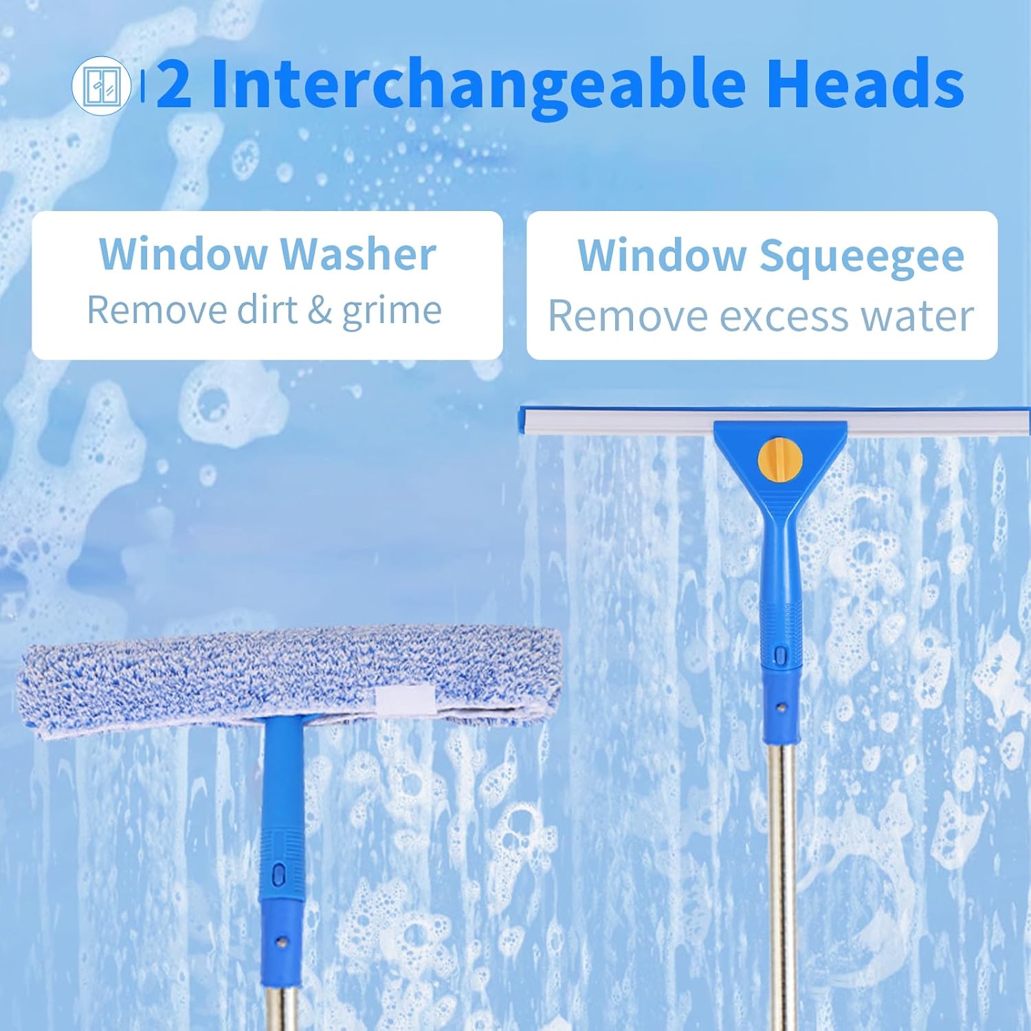 Window Cleaning Kit with Extens Pole, Squeee and Scrubber with Long