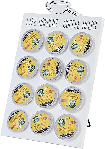 Miniatura 5 de Organizador de 12 cápsulas K, soporte de almacenamiento de cápsulas de café de madera compacta blanca, organizador de Kcup para el hogar y la oficina