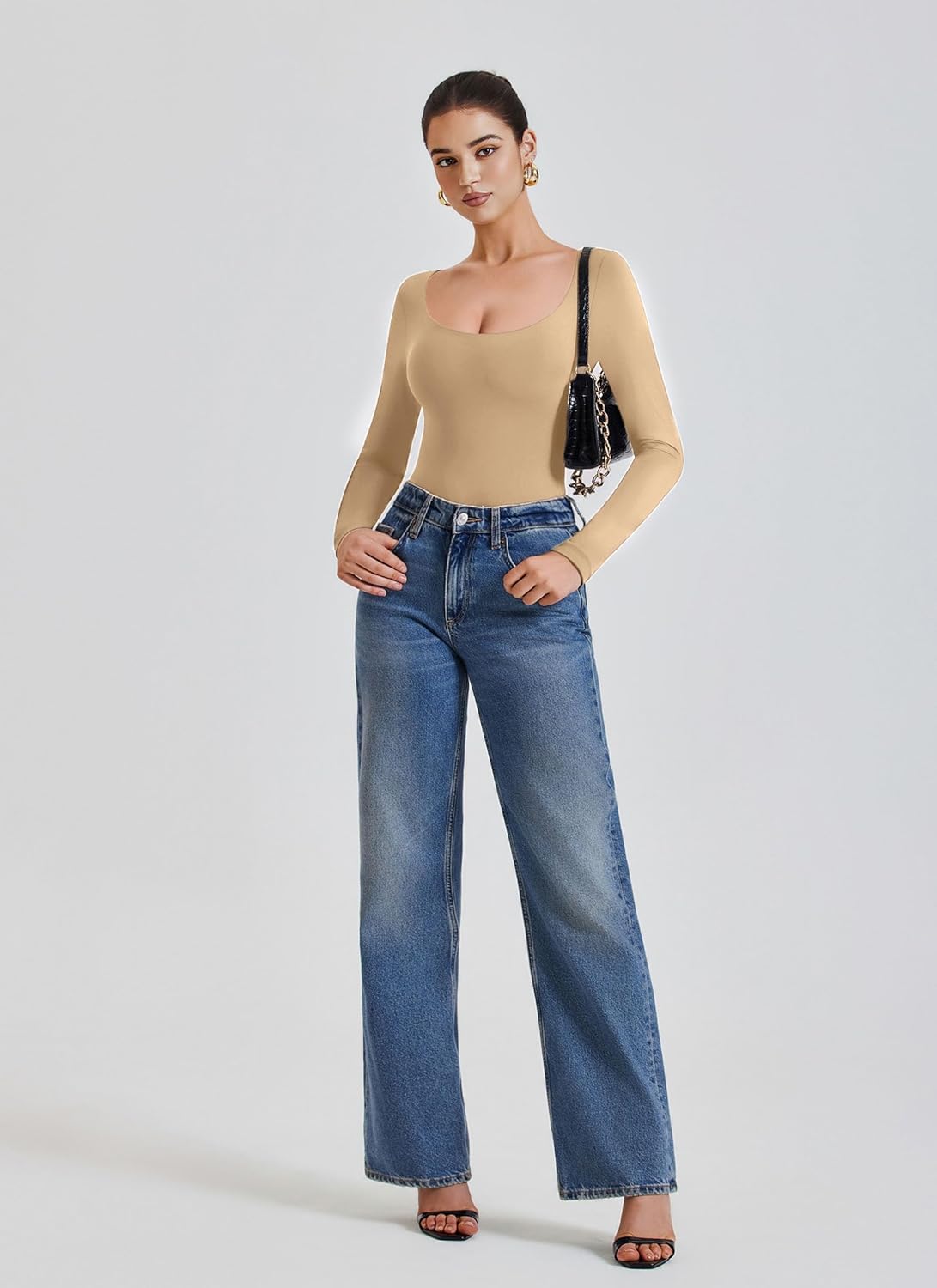 Avidlove Bodysuits for Women Long Sleeve Body Suits Womens Scoop Neck Bodysuit Double Lined Tops - Image 5