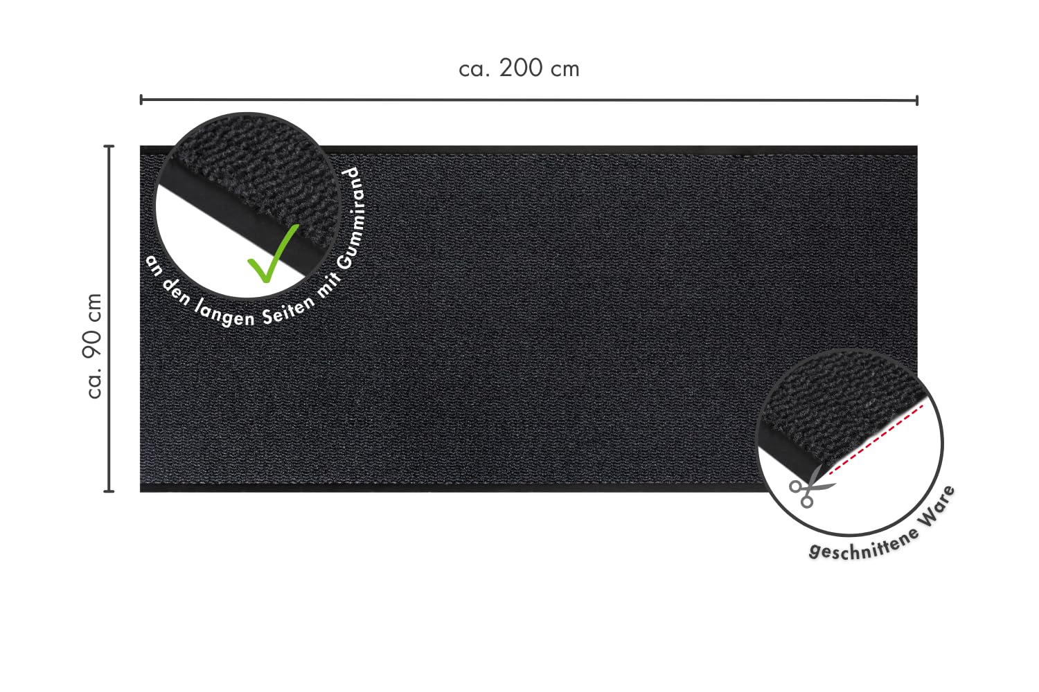 andiamo Zerbino Easy per ingresso di casa, utilizzabile nel corridoio come tappetino per porta o passatoia antracite, 90 x 200 cm