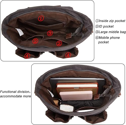 Miniatura 4 de Rexmore Bolsa de mensajero para hombre, bolso de hombro de lona, bolso cruzado vintage de 13.3 pulgadas para laptop