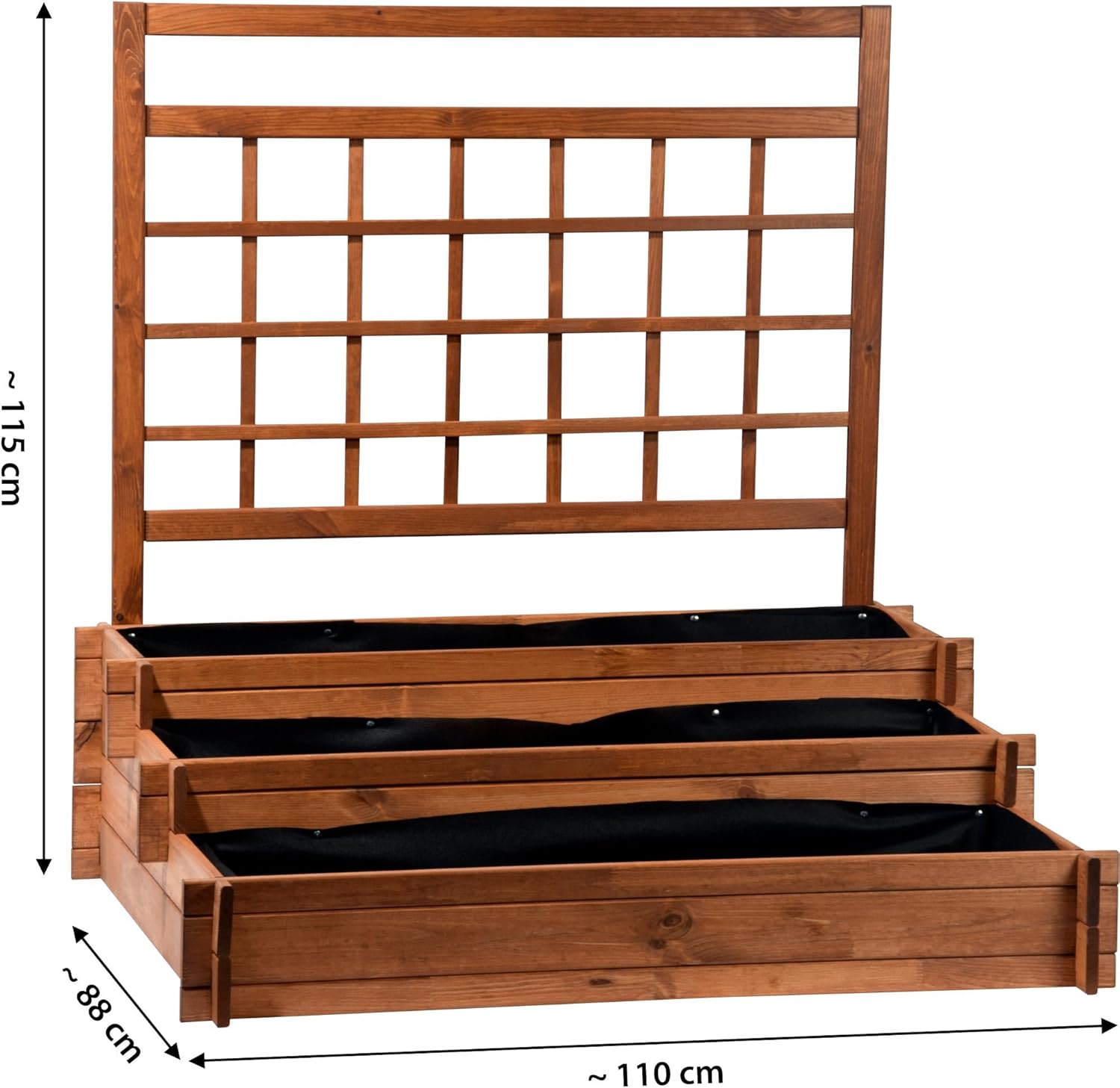 raised bed, three-level Peru, wooden with climbing trellis: planter box cold frame construction kit for vegetables, brown, 110x88x115 cm, 58185FSC