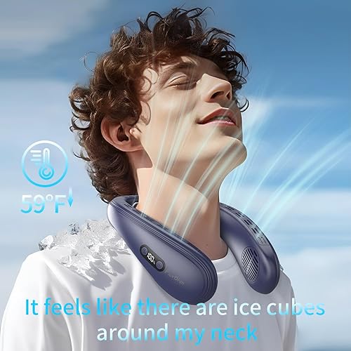 Miniatura 4 de Ventilador de cuello con viento trasero de 6000 mAh con placa de refrigeración sin aspas, enfriador termoeléctrico portátil, recargable, esenciales