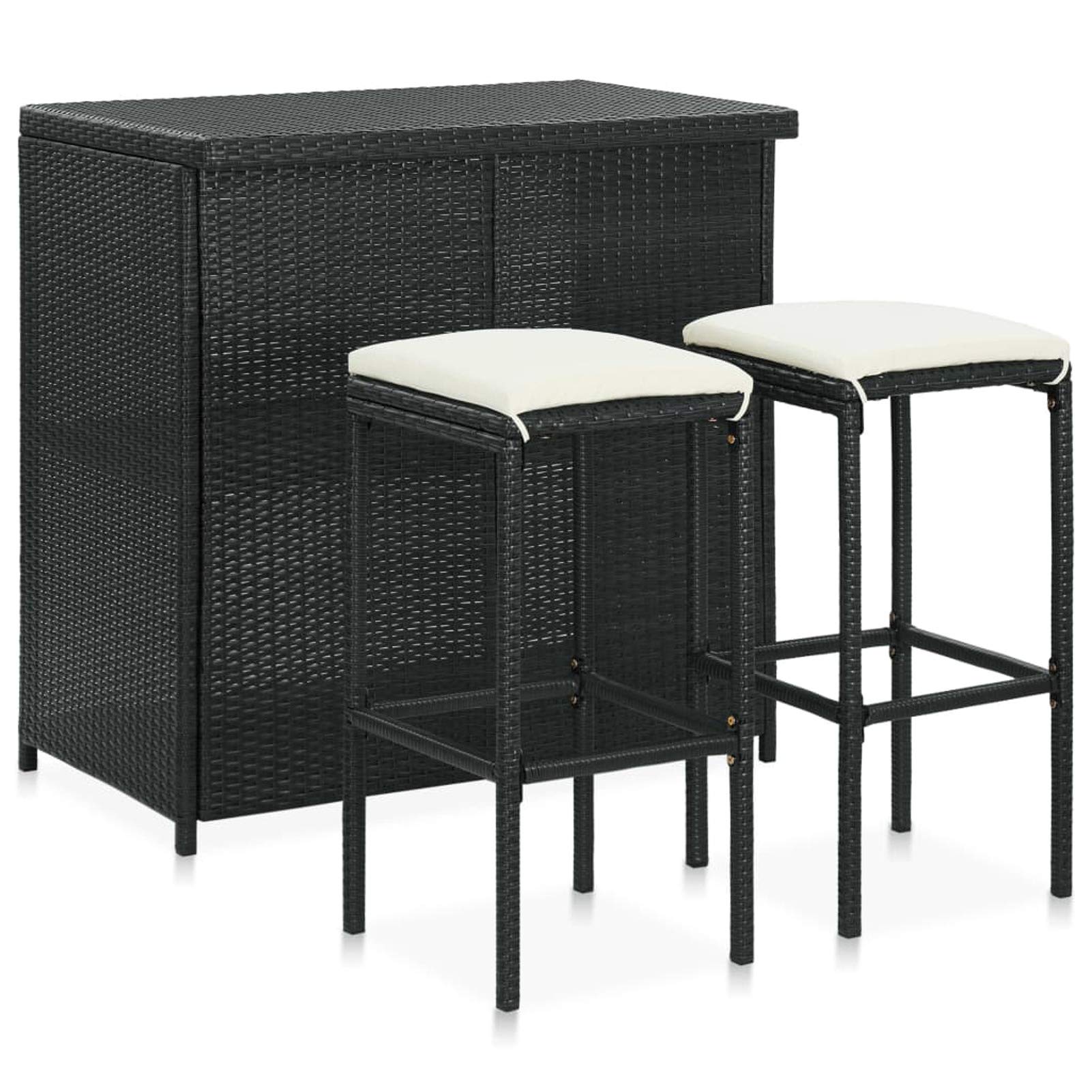 Deufre Muebles de Bar Jardín Exterior 3 pzas,Mesa y Sillas Jardín,Mesa y Sillas Exterior,Mesa y Sillas de Bar de Ratán,Conjunto Mesa y Sillas con Cojines para Jardin y Terraza Negro