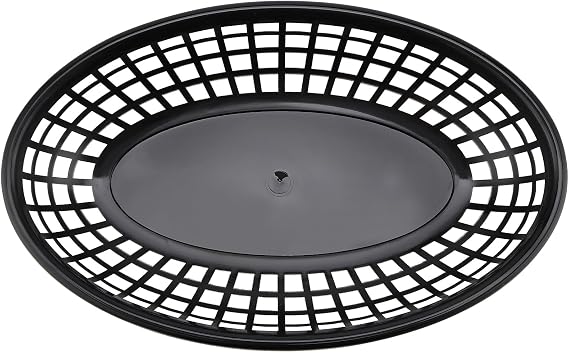 40 Pack 8.9x5.7x1.6 Inch Black Plastic Fast Food Baskets, Restaurant Serving Baskets, Oval Fast Food Serving Tray for Picnic, Deli Serving, Chicken, Burgers and Fries