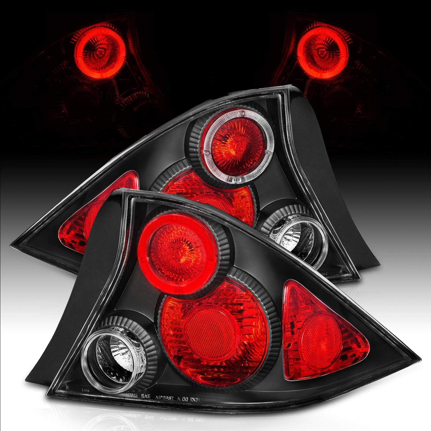 AmeriLite 2 Door Taillights Halo Black for Honda Civic - Passenger and Driver Side