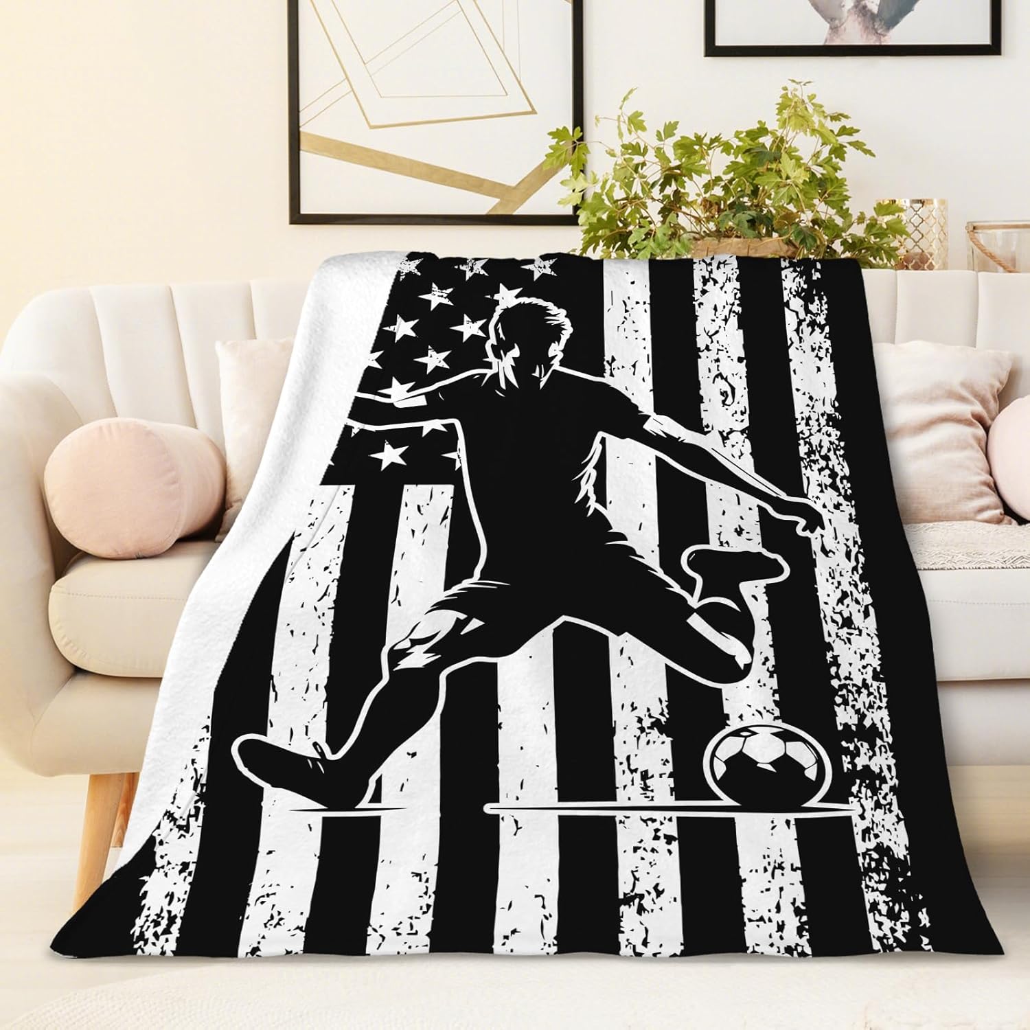 Soccer Blanket for Kids Teens Adults Boys Gifts, 80x60 Inches Twin Size Soft Lightweight Flannel Throw Blankets for Bedding Outdoors Home Decor
