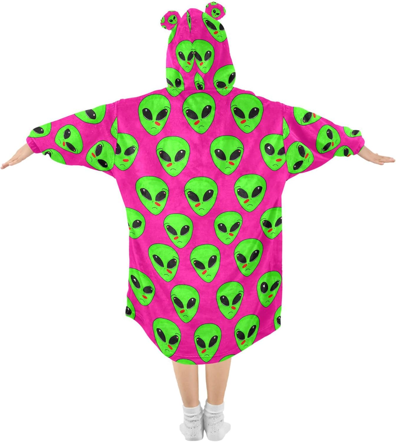 Cute Alien Ufo Kids Wearable Blanket Hoodie with Pocket and Sleeves for Toddlers, Cute Hoodies Girls Boys B0404014