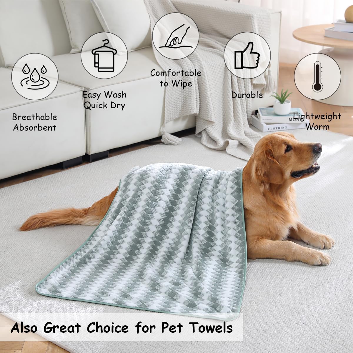 12 Pcs Green White Diamond Towel Set-4 Bath Towels,4 Hand Towels,4 Washcloths Soft Polyester Towels with Loop Absorbent Shower Towel Quick Dry Beach Chair Towel Family Towels for Bathroom Spa Gym Pool