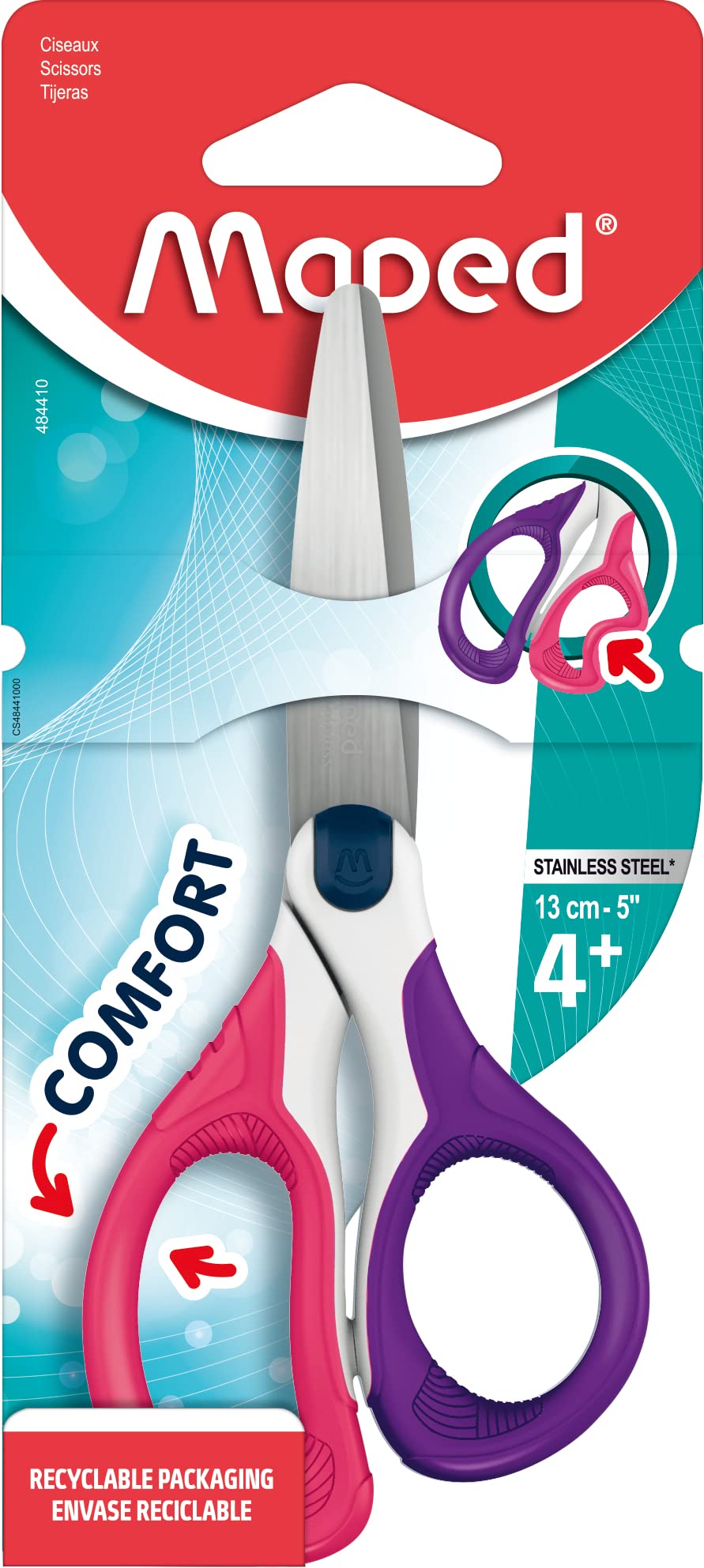 Maped - Sensoft School and Craft Scissors, 13 cm, Asymmetrical, Rounded Blades, Random Colour Selection
