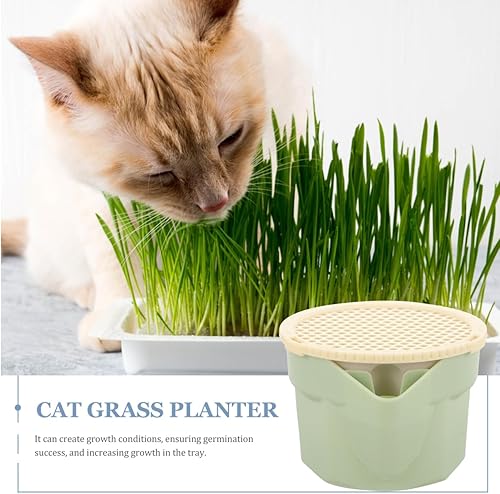 Miniatura 3 de POPETPOP Taza de plantación hidropónica de hierba para gatos, caja de hierba gatera sin suelo con diseño de doble capa, fácil de limpiar, maceta