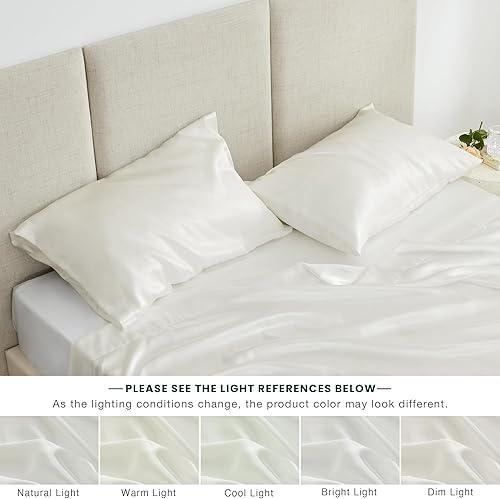 Miniatura 6 de Love's cabin Juego de sábanas de satén Queen  Juego de sábanas de satén sedoso marfil de 4 piezas con bolsillo profundo, juego de sábanas de satén