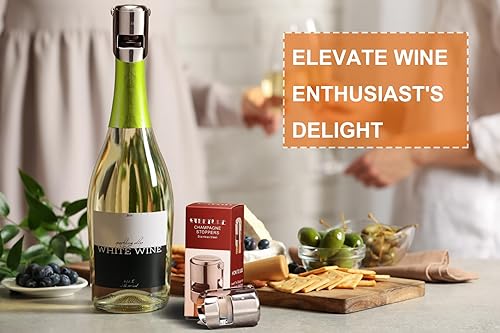 Miniatura 7 de STEETURE 2 tapones de champán de acero inoxidable, tapón de vino espumoso, tapón de silicona de grado alimenticio, sellador de botellas a prueba de