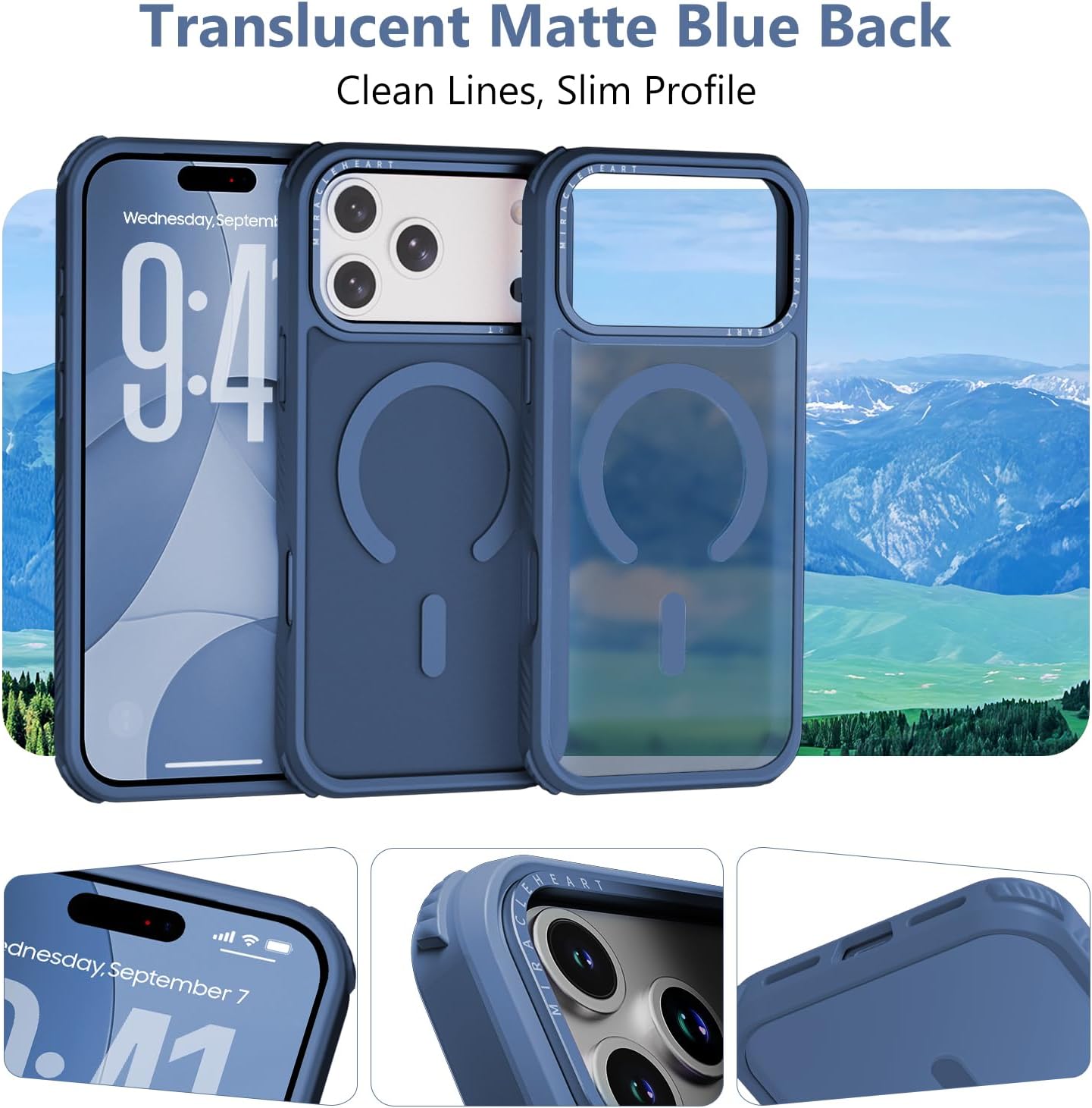 Magnetic for iPhone 17 Pro Max Case, Compatible with MagSafe, Military Grade Drop Protection and Camera Protection, Slim Translucent Matte Phone Case, Blue