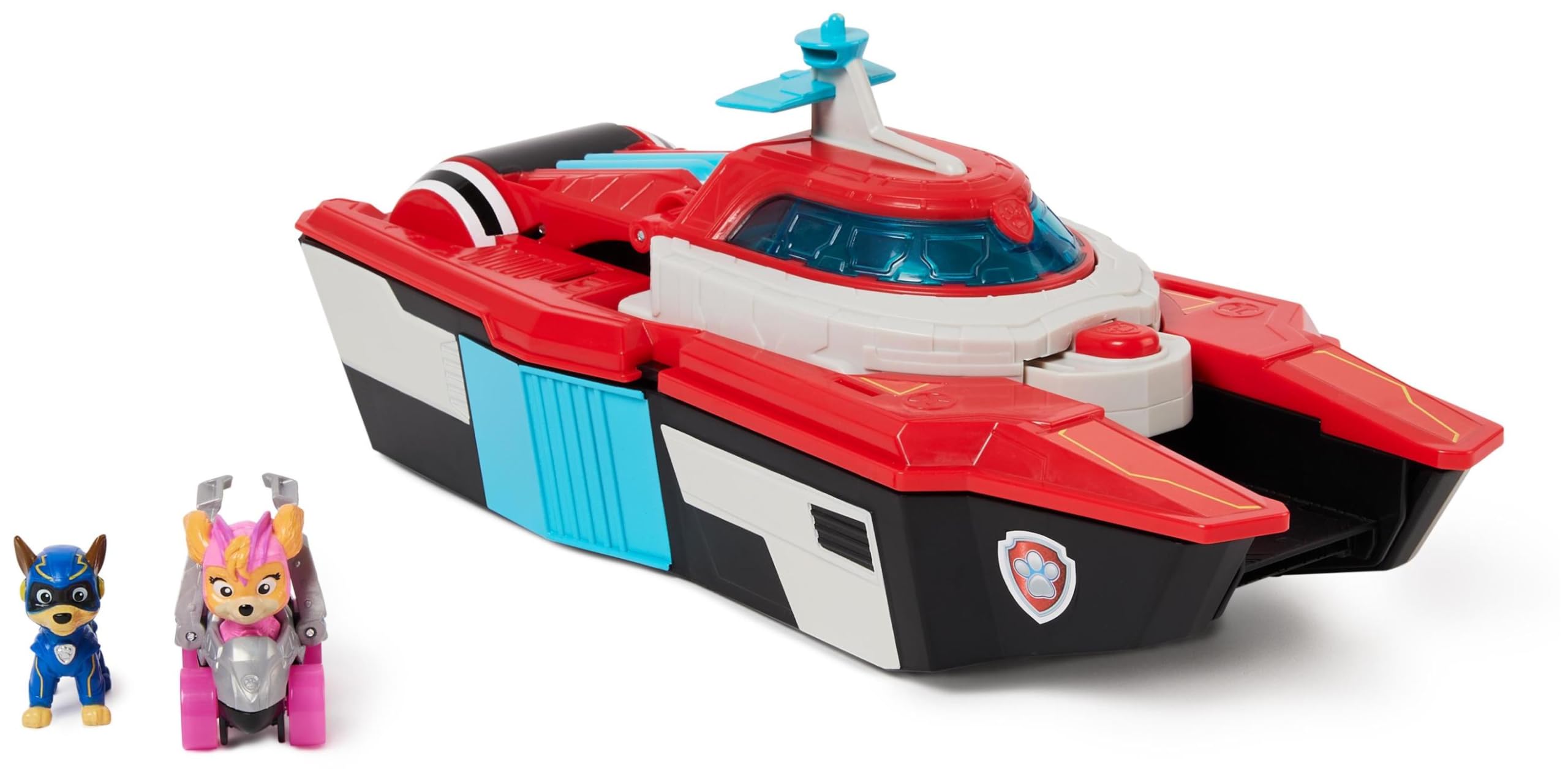 Paw Patrol: Il Super Film, Giocattolo Pup Squad Aircraft Carrier HQ Trasformabile con Personaggio Chase e Pup Squad Racer di Skye, Giocattoli per Bambini e Bambine, 3+ Anni