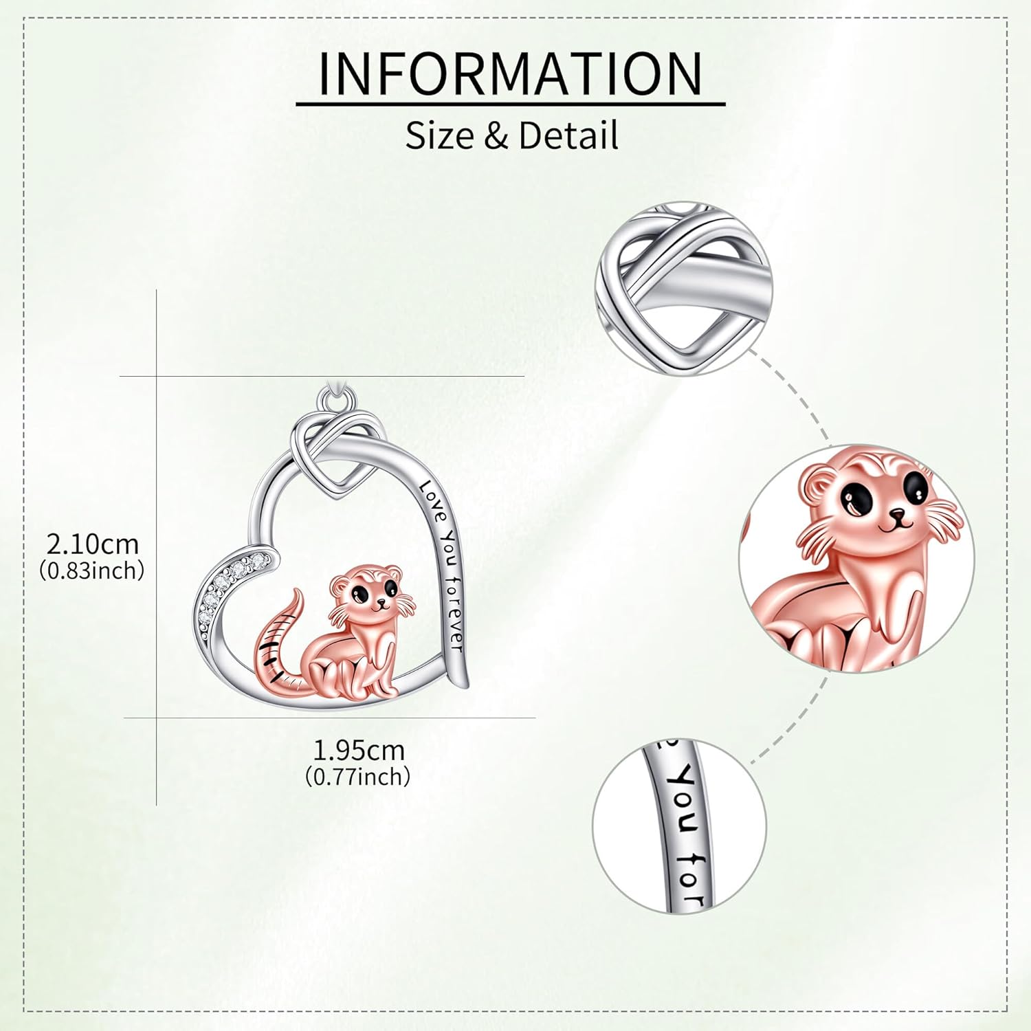 Ferret Pendant Necklace S925 Sterling Silver Heart Ferret Pendant Necklaces Ferrets Jewelry Gifts for Women - Image 4