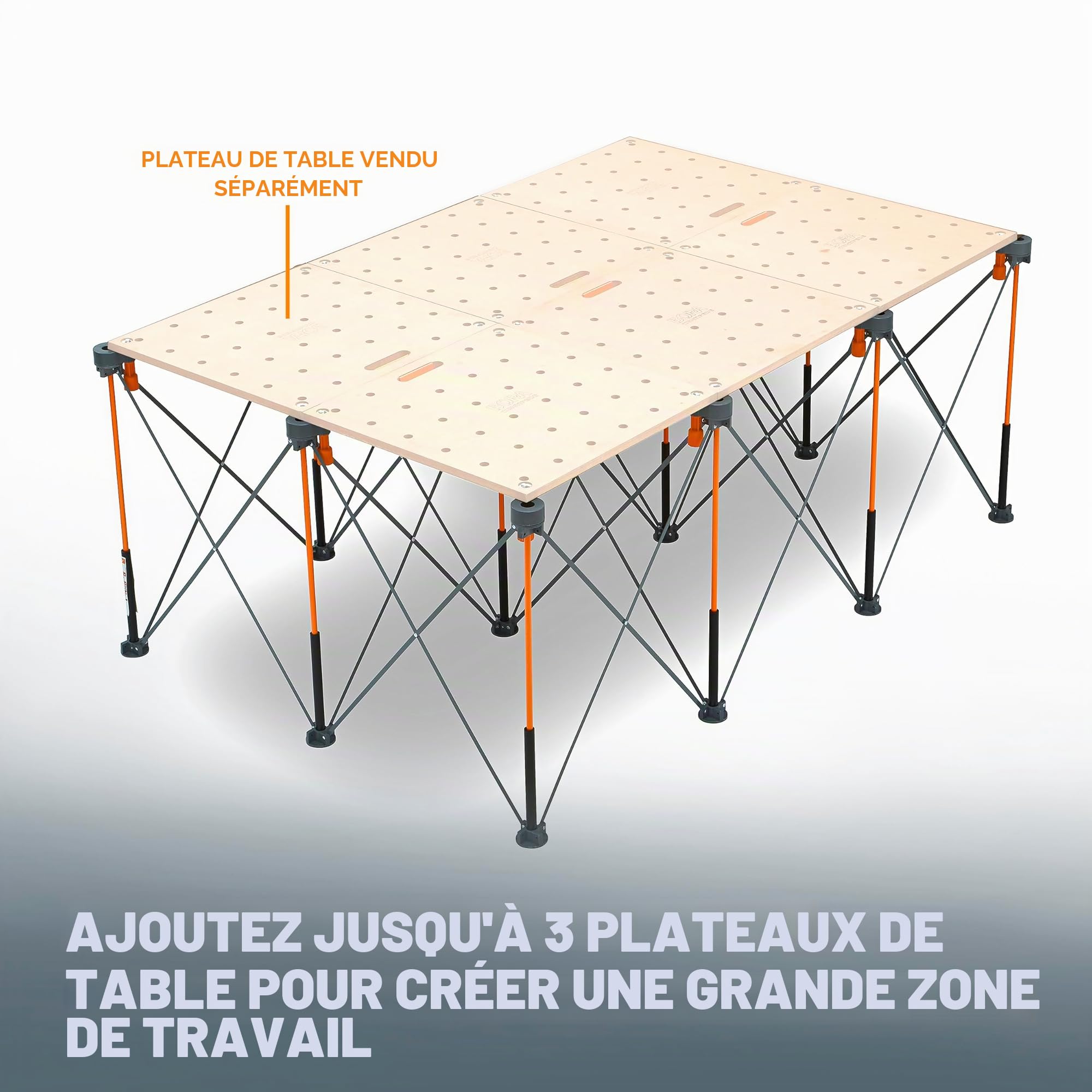 Bora Centipede CK12S Support de Travail Portable de 1,2 m x 1,8 m x 0,75 m Hauteur 76,2 cm Comprend 4 Tasses en X, 4 Pinces, Sac de Transport, capacité de 2041 kg