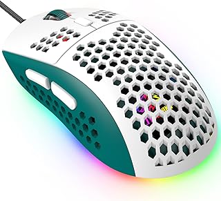 KUIYN 383 PRO M8 Ultralight Wired Gaming Mouse, Lightweight Honeycomb Shell, 6 RGB Breathing Backlit Mice, 6 Adjustable DPI 6400, USB Optical Model Aerox Mice for Win10/XP/Xbox/PS4/PS5/Mac/HP/Acer