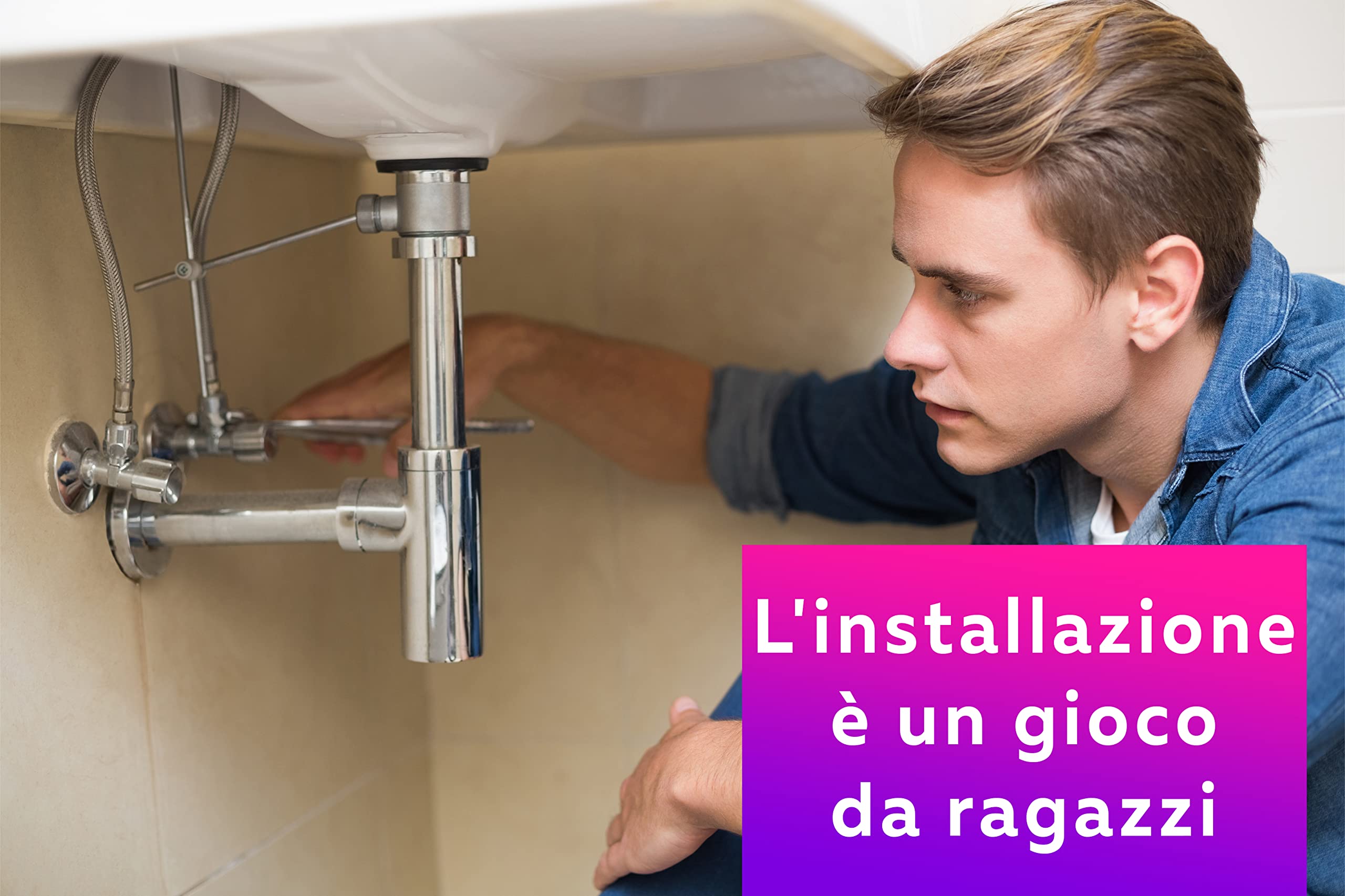 M. ROSENFELD HOME Sifone Design, Ottone Chrome Scarico Lavabo da Bagno con tubo di scarico flessibile (ChromeDesign, Acciaio inossidabile + Ottone)
