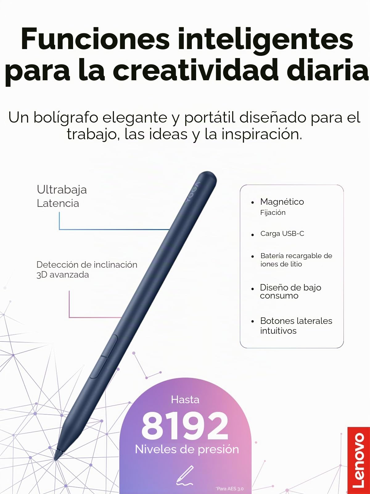 Lenovo Yoga Pen 2 + Estuche para lápiz | USB-C | Azul Cósmico | Compatible PC Yoga, Fijación Magnética, Detección de Inclinación, Carga USB-C, Batería Recargable, Indicador LED