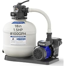 AQUASTRONG 18in Sand Filter Pump with Timer, 1.5 HP, 8100 GPH Pool Pumps for Pools Up to 28000 GAL, Pool Filter With 6-Way Valve, Improved Circulation and Filtration
