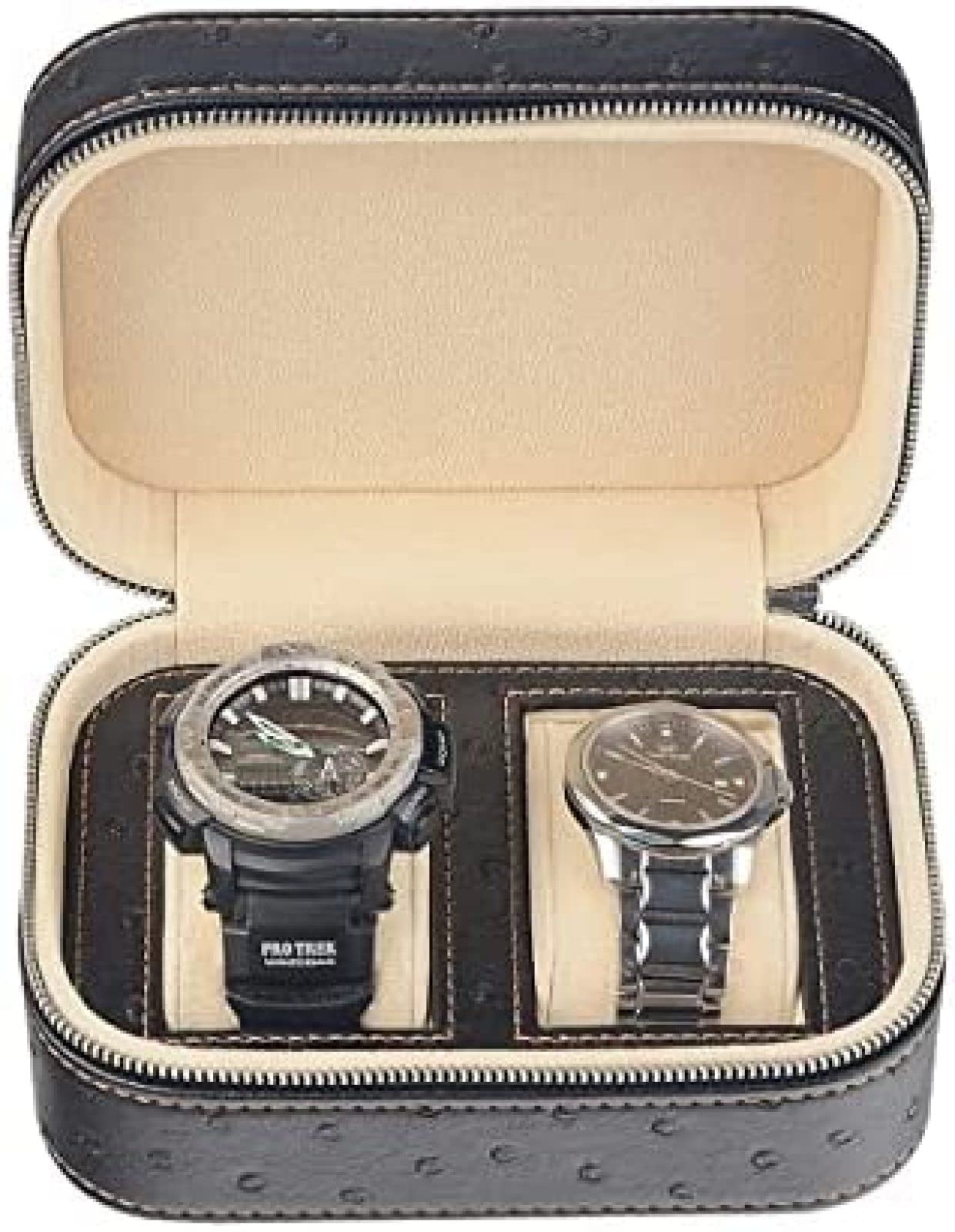 YNBSHGAA Watch Box Watch Case Watch Stand Watch Winder 2 Grids Travel Watch Box PU Leather Zipper Storage Case Watch Organizer Watch Case Storage Watch Roll Watch Holder,D,16X11.5,D-16X11.5X7cm