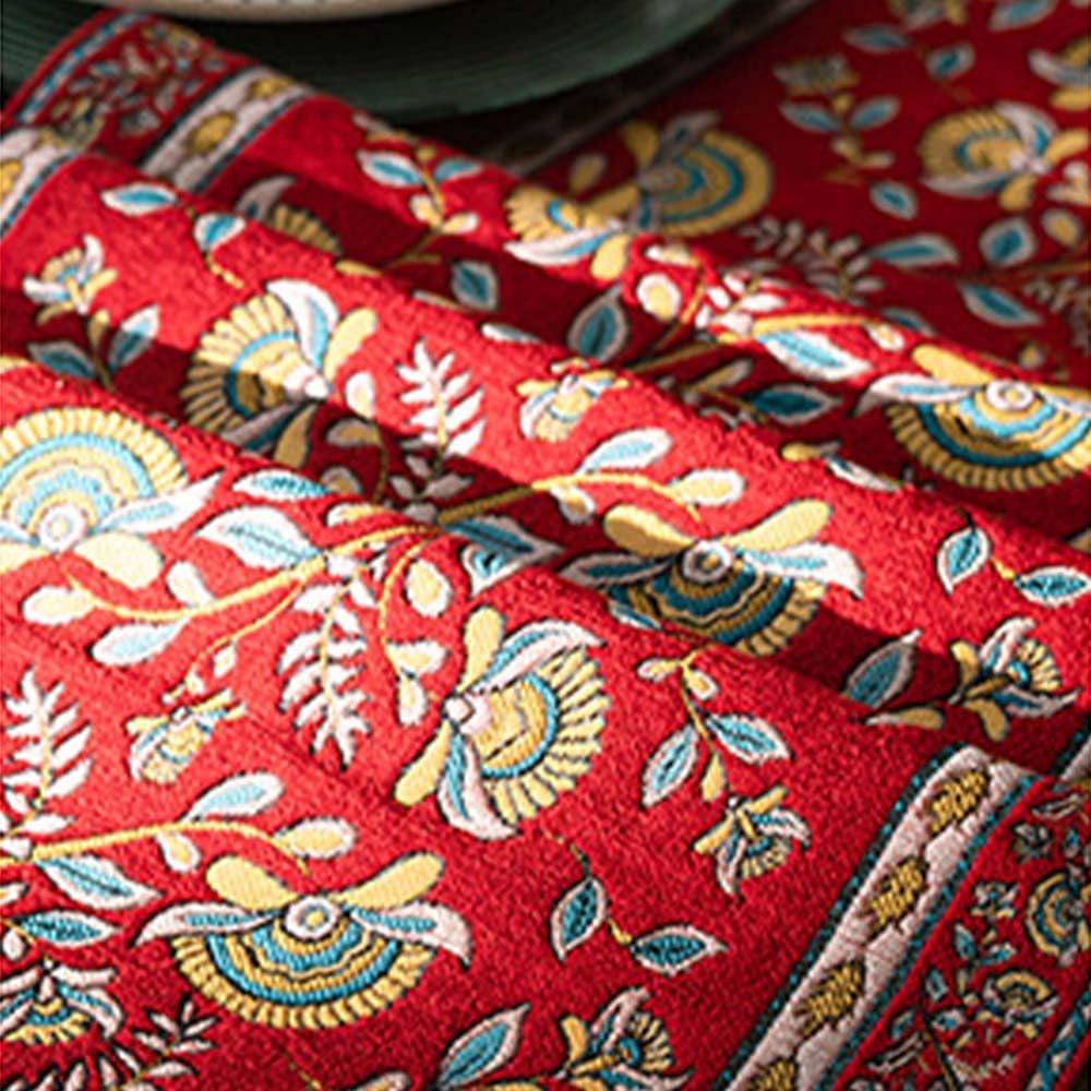 Vintage Jacquard Table Runner with Tassel Red Floral Pattern Desktop Decoration for Dining Table Party Banquet Festival (14×118 Inch)