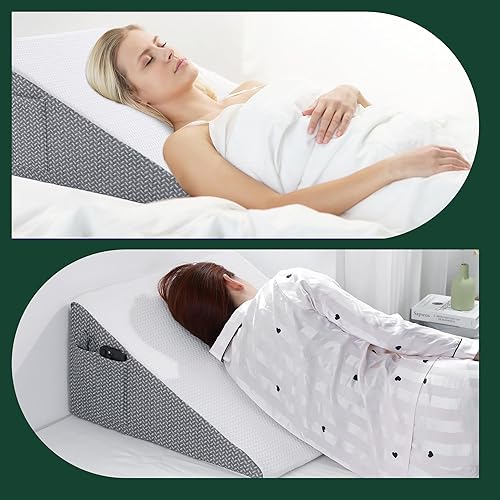 Miniatura 6 de HOMBYS Funda de almohada de cuña para cama con bolsillo lateral y cremallera, suave, transpirable, extraíble y lavable a máquina, solo funda (25 x