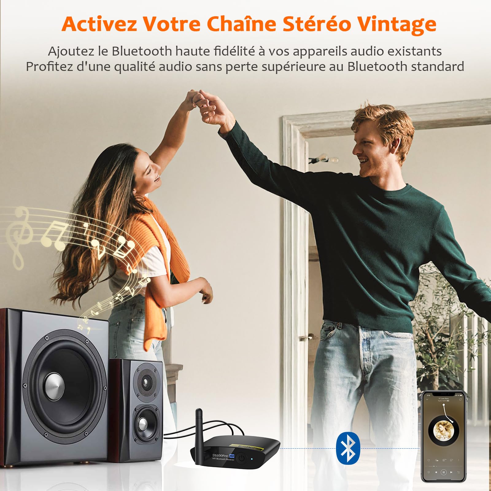 1Mii HiFi Récepteur Bluetooth 5.3 avec DAC Audiophile, LDAC Adaptateur Audio sans Fil pour Chaîne Stéréo, aptX HD/LL, Longue Portée, Diffusion de Musique vers Haut-parleurs/Récepteur AV, RCA Optique