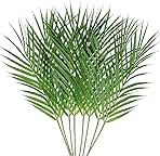Artificial Areca Palm Leaves, 8 Pcs Faux Tropical Palm Tree Leaves Stems for Floral Arrangement, Hawaiian Luau, Jungle Beach Wedding Party Decor, 28 Inches Tall