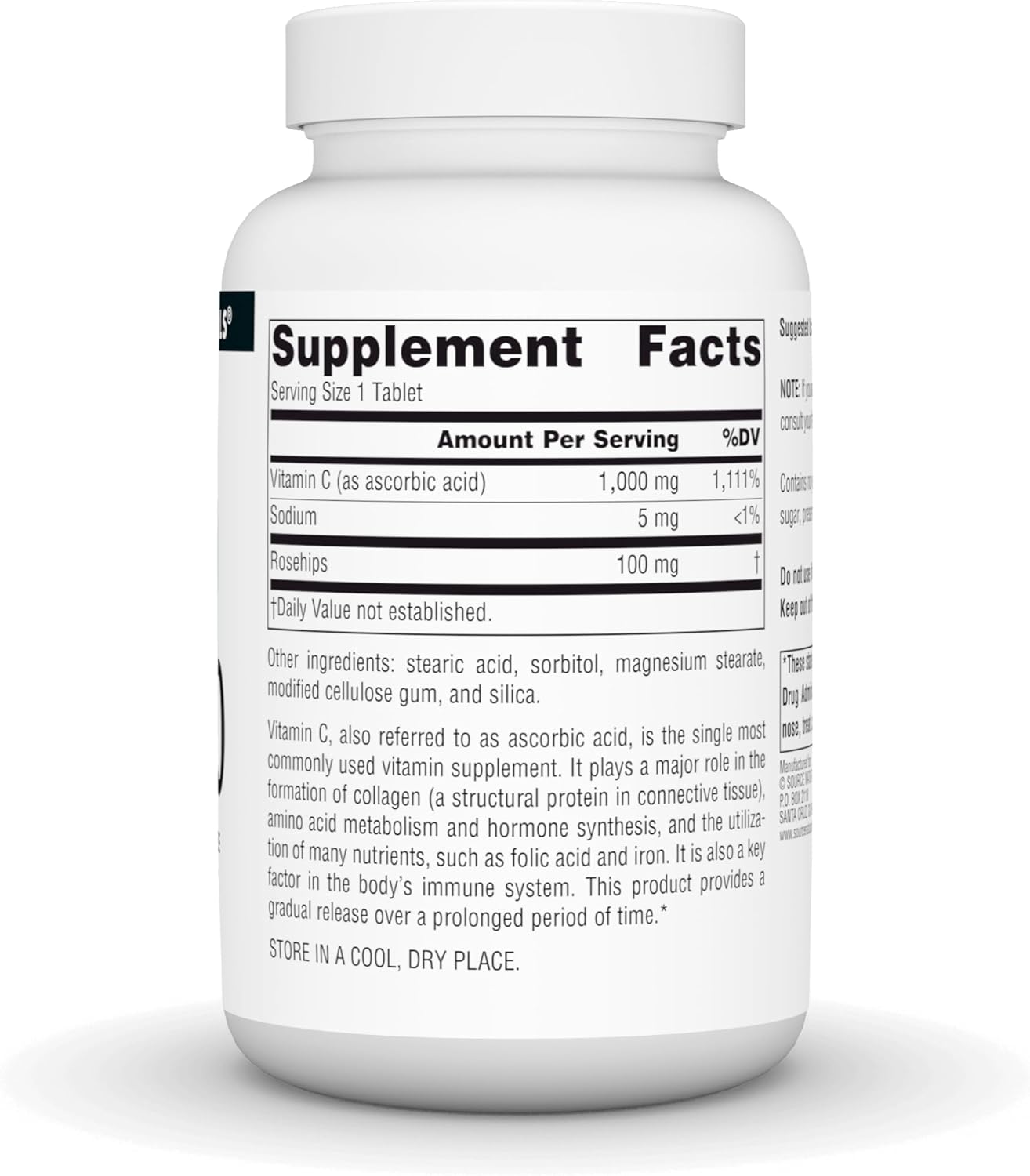 Source Naturals C-1000, with Rose Hips 1000 mg for Immune System Support - 100 Time Release Tablets - Image 2