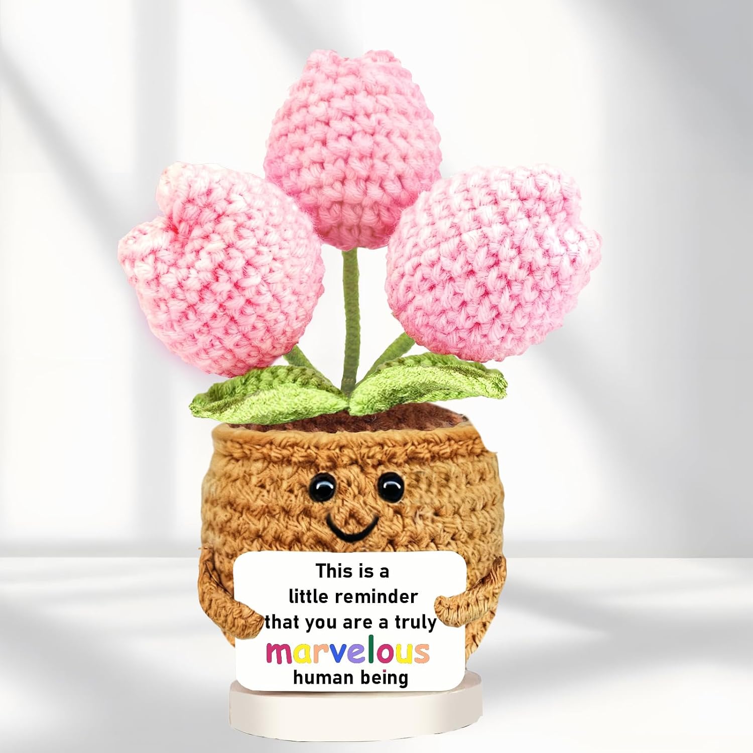 Hanging Handmade Tulip Flower Crochet with Card-This is A Little Reminder-Knitted Decor Wedding Anniversary Birthday Gift for Women Men Teacher Mom Friends Coworker Sister