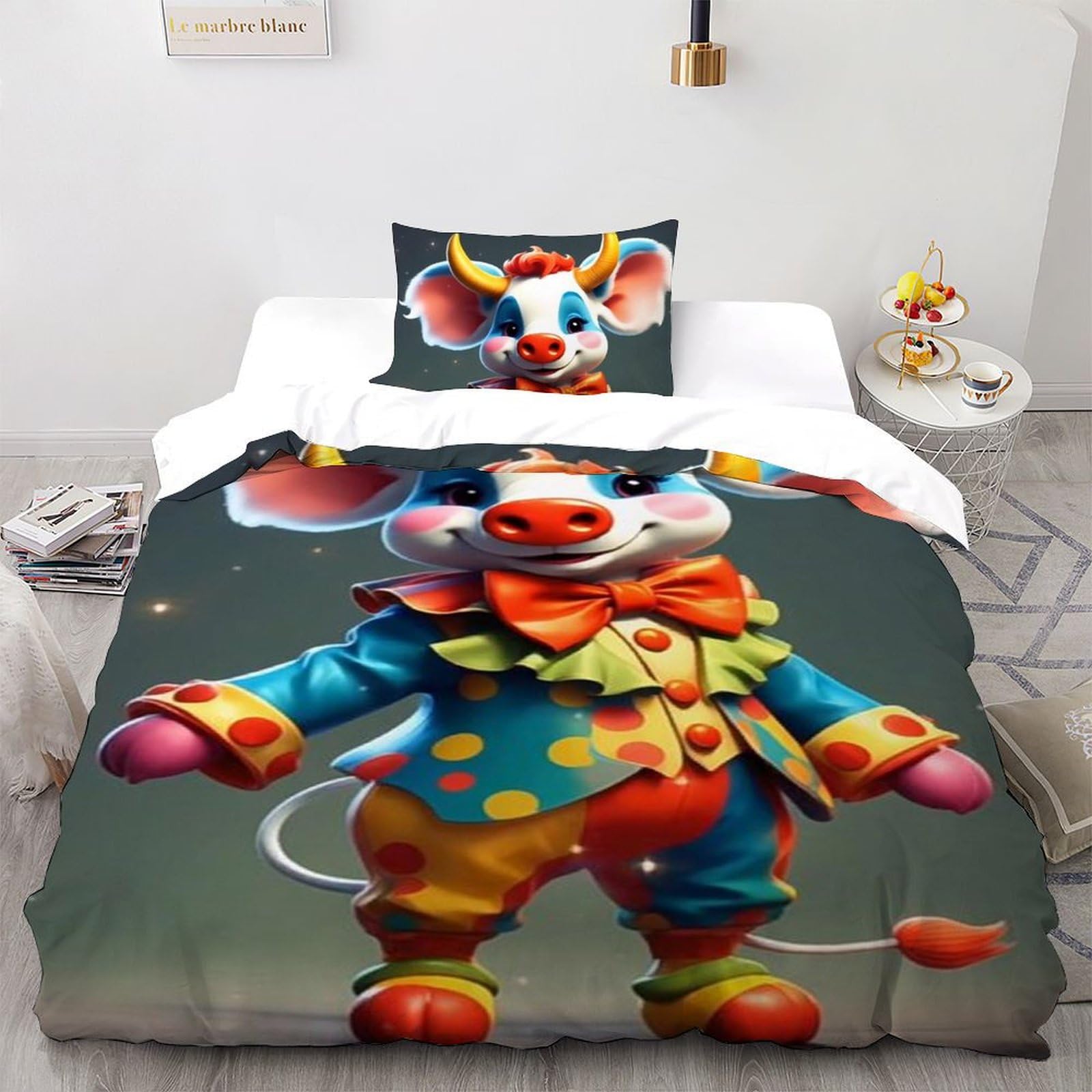Housse de couette single motif chat jaune en microfibre 135x200cm pour lit enfant