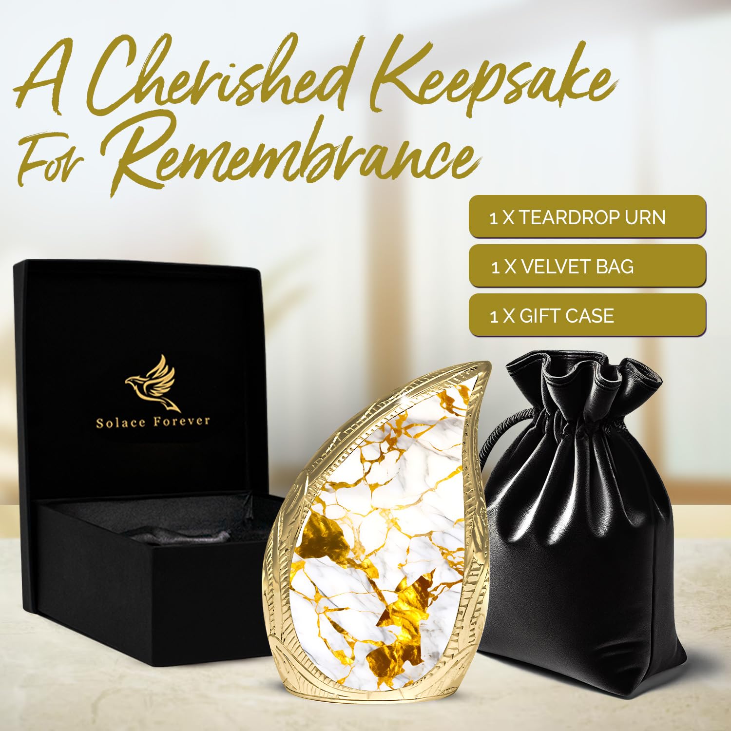 Teardrop Urn for Ashes for Women & Men - Cremation Urns for Human Ashes Adult Man - Honor Your Loved One with Memorial Urn for Ashes Adult Male (Golden, Small)